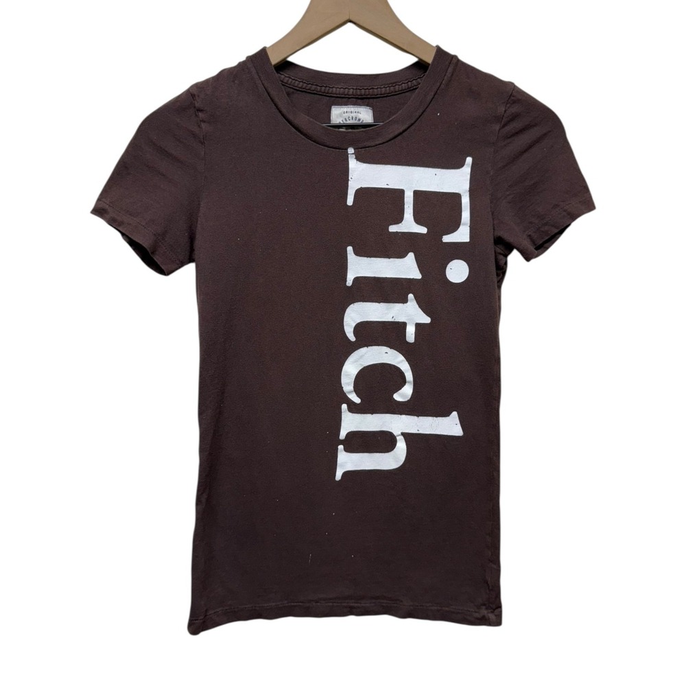 Abercrombie & Fitch Vtg Y2K Spell Out Baby Tee Shirt Sz M Brown Fitted Crewneck
